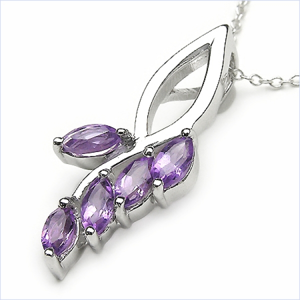 Collier/Kette Anhänger Amethyst-925 Silber Rhodiniert-1,25 Karat