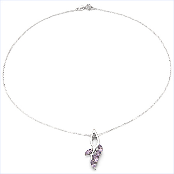 Collier/Kette Anhänger Amethyst-925 Silber Rhodiniert-1,25 Karat