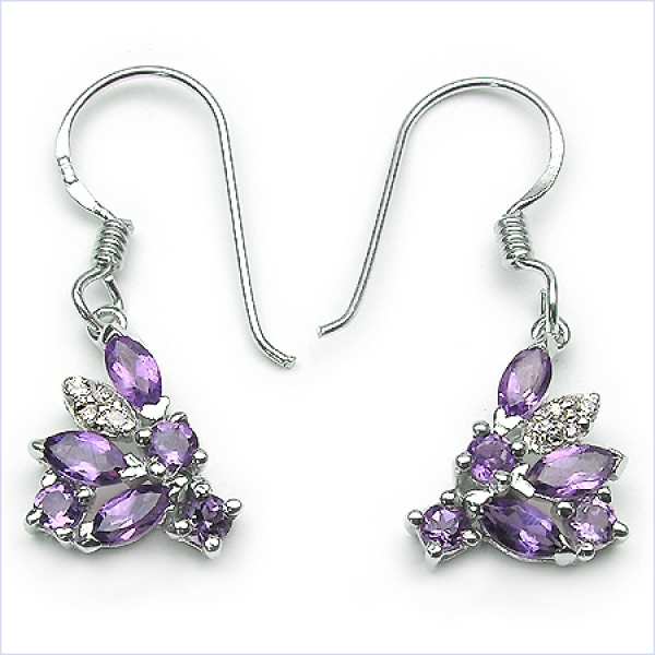 Ohrringe 1,72 Karat Amethyst/WhiteTopas-925 Silber Rhodiniert