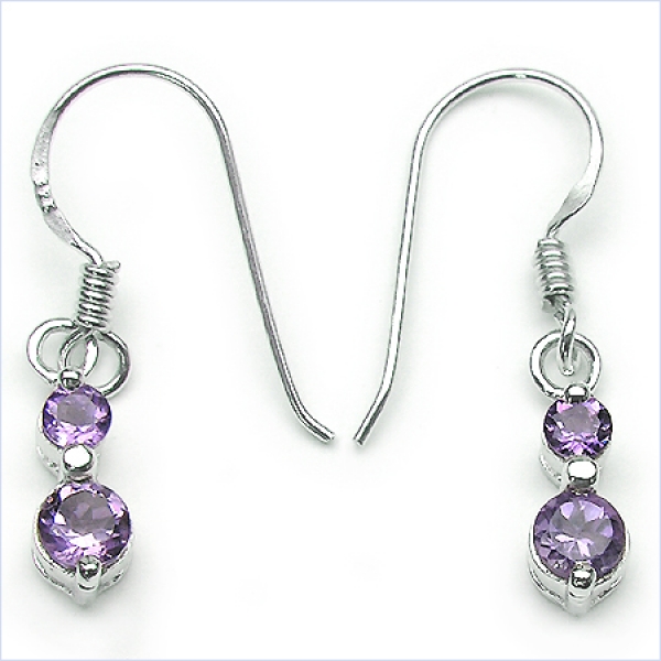 Ohrringe/Ohrhaken 1,20 Karat Amethyst-925 Silber Rhodiniert