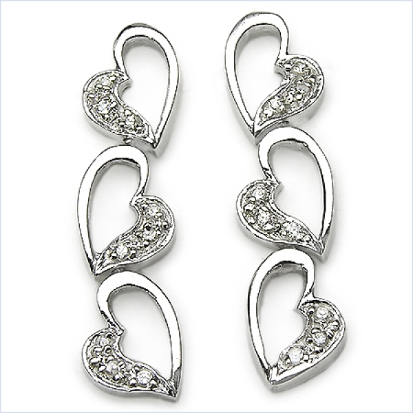 Herzen-Ohrringe 12 Zirkonia-925 Sterling Silber-Rhodiniert