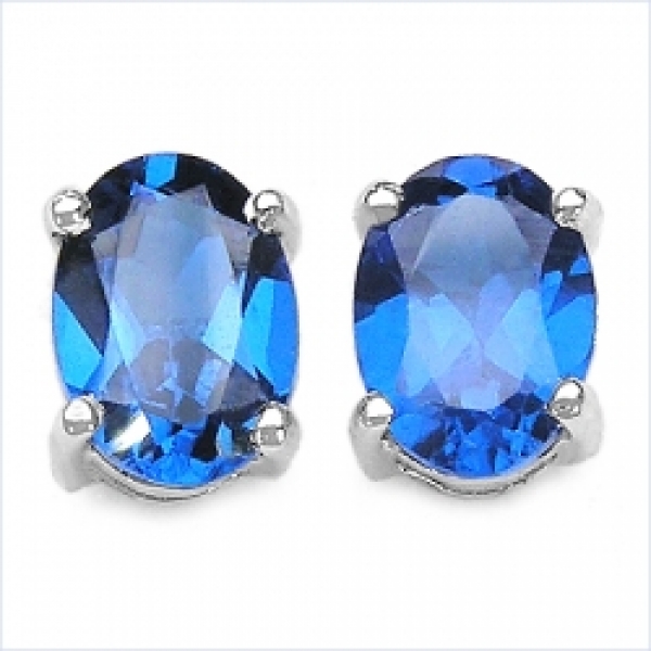 Ohrstecker Blaue Zirkonia/Oval-925 Silber-Rhod.-3,12cts