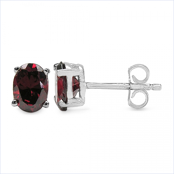 Ohrstecker Roter Zirkonia-Oval-925 Silber-Rhod.1,84 Karat