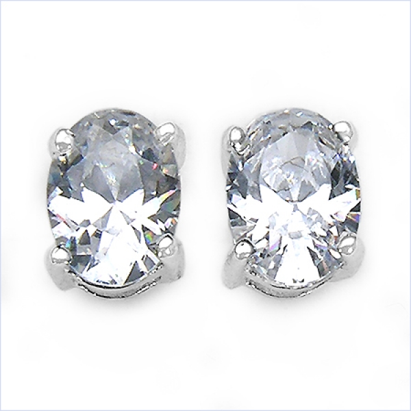 Ohrstecker White Zirkonia-Oval-925 Silber-Rhod.1,84 Karat
