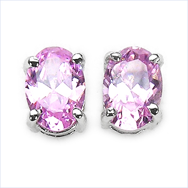 Ohrstecker Pink Zirkonia-Oval-925 Silber-Rhodiniert-1,84 cts.