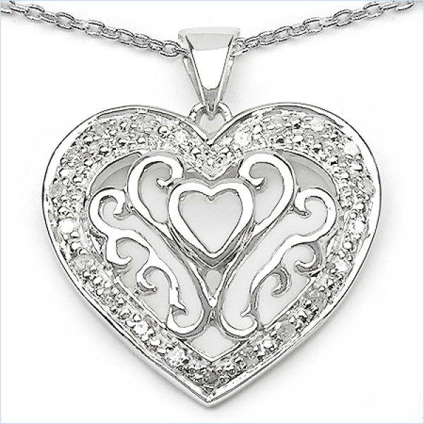 Collier mit Herz-Anhänger 21 Zirkonia-Silber Rhodiniert