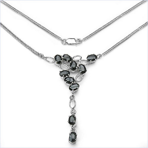 Edles Collier/Kette mit schwarzen Saphiren-925 Silber-Rhodiniert-6,50 Karat