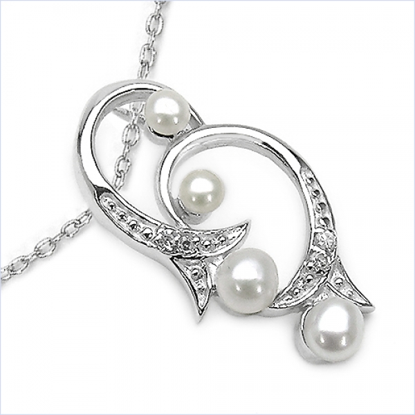 Collier/Kette mit Perlen/Zirkonia-Anhänger 925-Silber-0,96 Karat
