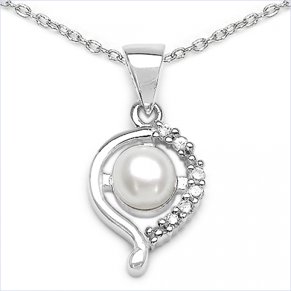 Collier Süßwasser-Perle und Zirkonia 925-Silber Rhodiniert