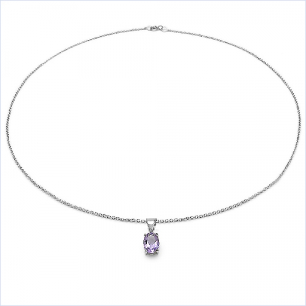 Collier/Kette Anhänger Ovaler Amethyst 925Silber-Rhodin.-0,85 Karat