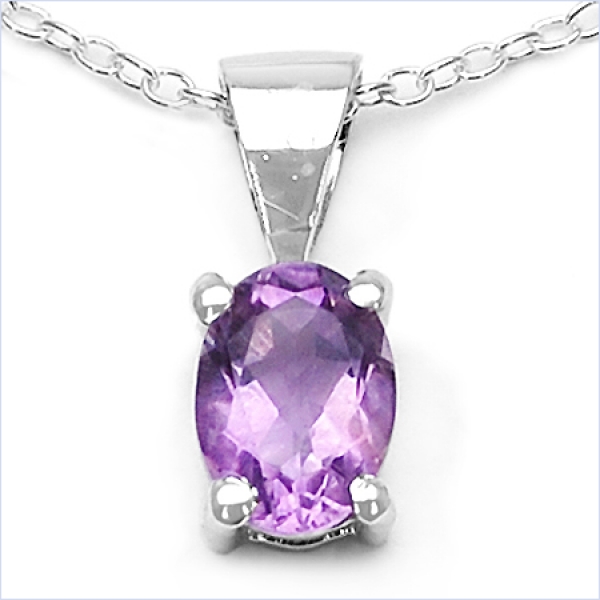 Collier/Kette Anhänger Ovaler Amethyst 925Silber-Rhodin.-0,85 Karat