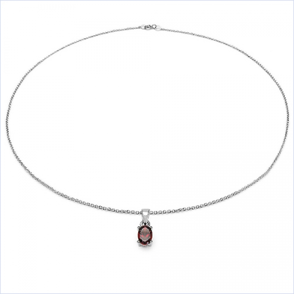 Collier/Kette mit ovalen Granat-Anhänger 925-Silber Rhod.-1,00 Karat