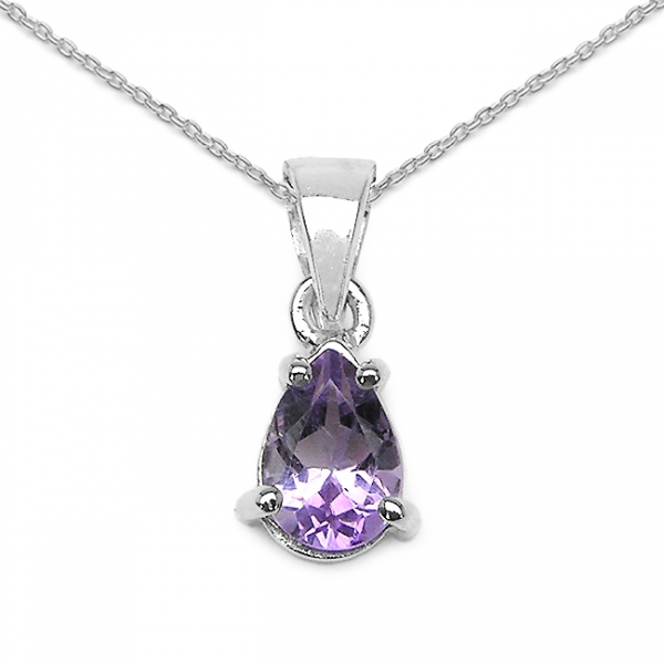 Collier/Kette mit Tropfen-Anhänger Amethyst 925 Silber-0,75 Karat