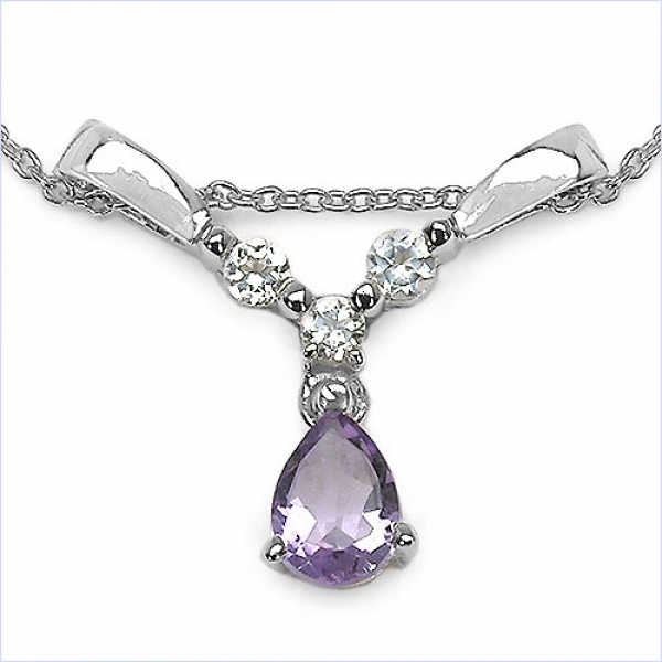 Collier/Kette mit Amethyst u.Weißtopas 925 Sterl.Silber-0,99 Karat