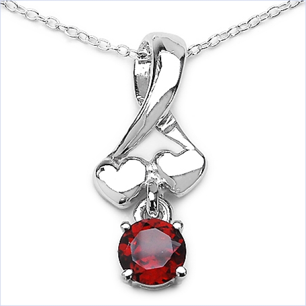 Collier/Halskette mit Granat-Anhänger-2 Herzen-1,10 Karat-Silber Rhodiniert