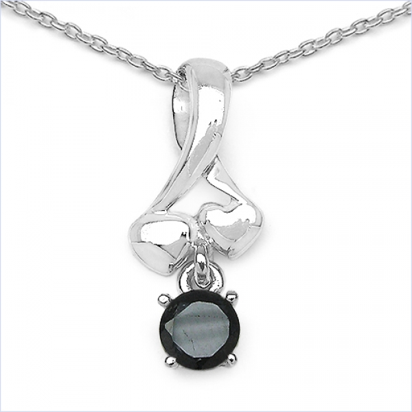 Collier/Halskette mit Saphir-Anhänger-1,10 Karat-Silber Rhodiniert