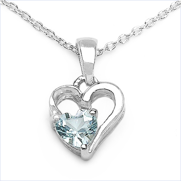 Collier/Kette mit Herz-Anhänger-Blautopas 925 Silber/Rhod.-0,50 Karat