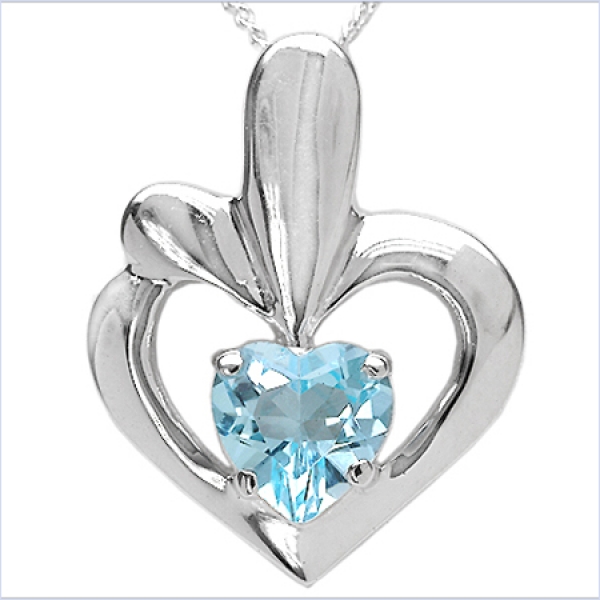 Collier/Kette m.Blautopas-Herz Anhänger 925-Silber Rhod.1,25 Karat