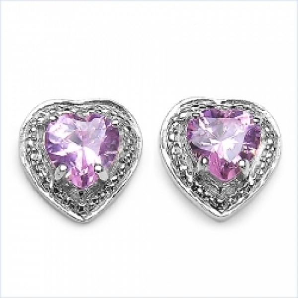 Ohrstecker Pink Zirkonia-Herz-925 Silber-Rhodiniert-1,70 Karat