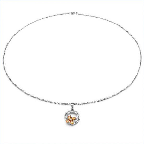 Collier/ Halskette mit Diamant/Orange Saphire-Anhänger-0,81 Karat