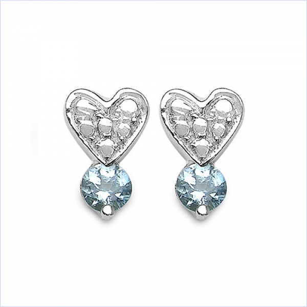 Ohrstecker Herz mit Aquamarin-925 St.Silber-Rhodiniert-0,50 Karat