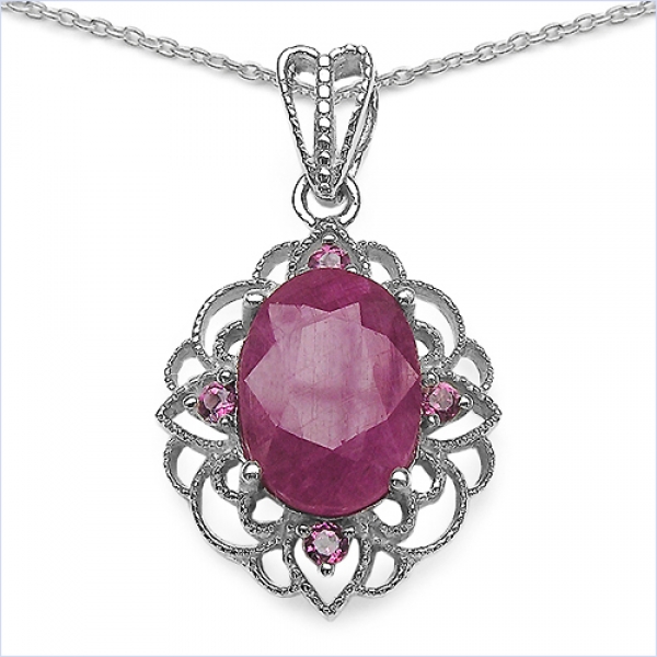 Collier/Kette mit Rubin/Rhodolith-Anhänger-8,85 Karat