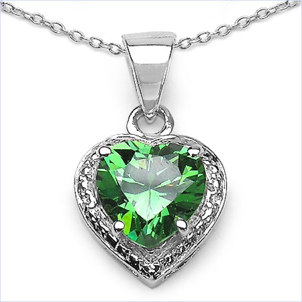 Collier/Kette Grüner-Zirkonia-Herz-Anhänger-925 Silber-2,75 Karat