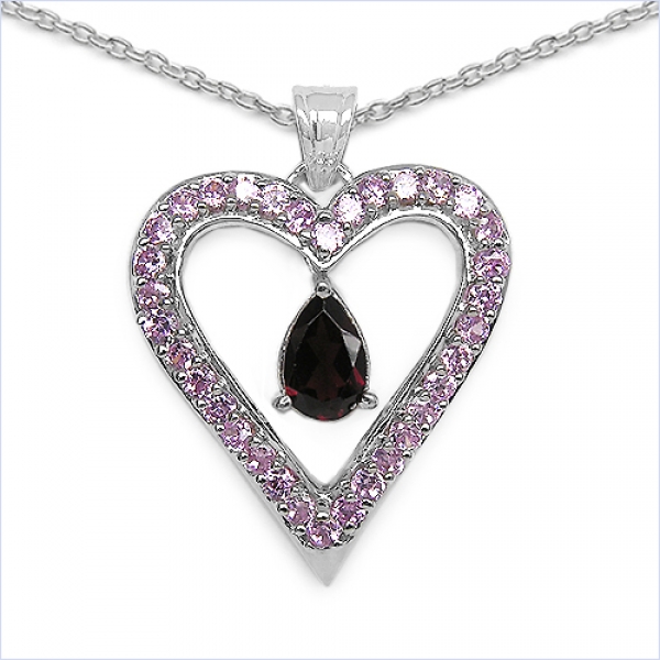 Collier/Kette mit großem Granat/Pink Zirkonia-Herz-Anhänger 2,02 Karat