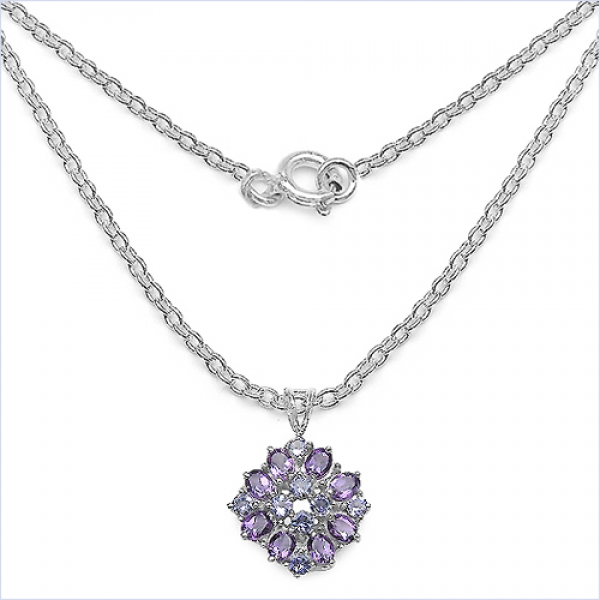 Collier/Kette-Anhänger Tansanit/Amethyst-925 Silber-Rh.-2,16 Karat