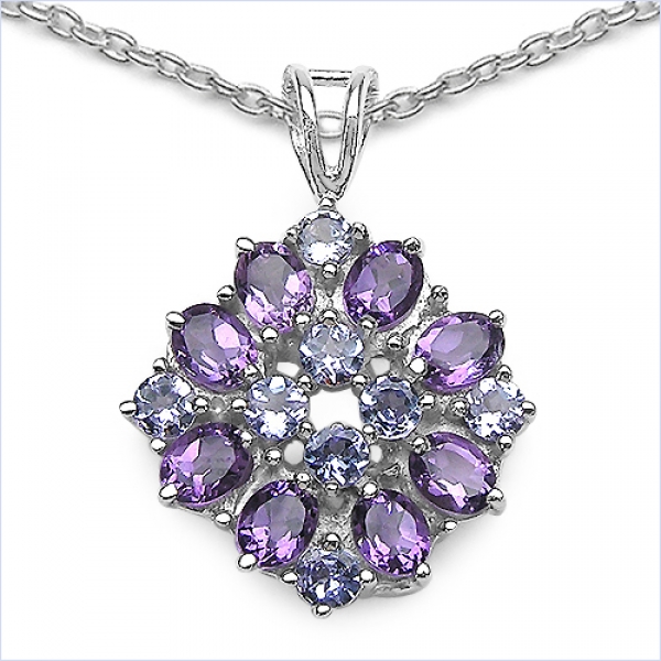 Collier/Kette-Anhänger Tansanit/Amethyst-925 Silber-Rh.-2,16 Karat
