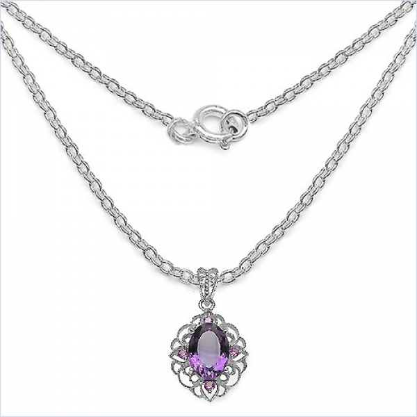 Collier/Kette mit Amethyst/Rhodolith-Anhänger-6,28 Karat