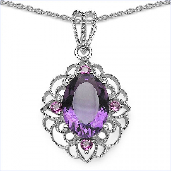 Collier/Kette mit Amethyst/Rhodolith-Anhänger-6,28 Karat