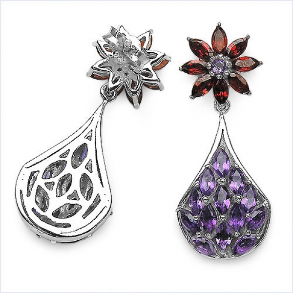 Ohrringe/Ohrstecker Afrikanischer Amethyst/Granat 4,60 Karat-925 Silber Rhodin.