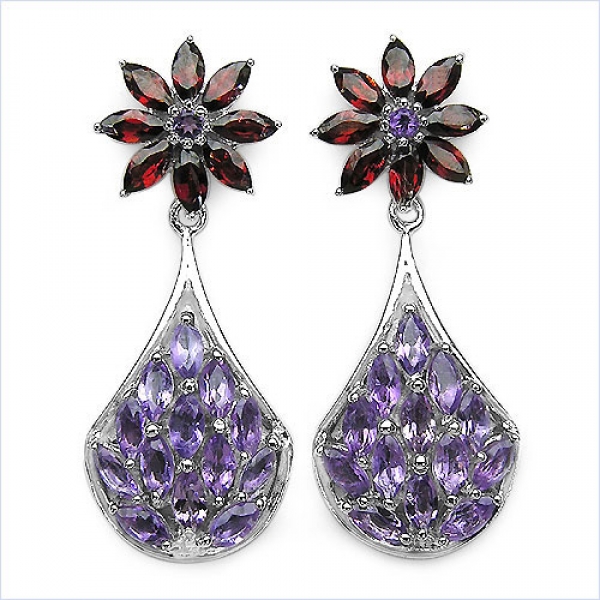 Ohrringe/Ohrstecker Afrikanischer Amethyst/Granat 4,60 Karat-925 Silber Rhodin.