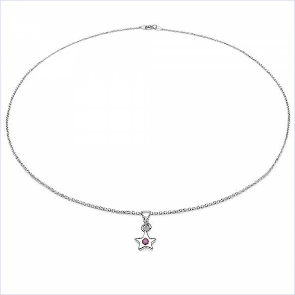 Collier/Kette m.Granat-Anhänger-Stern 925 Silber-Rhodiniert