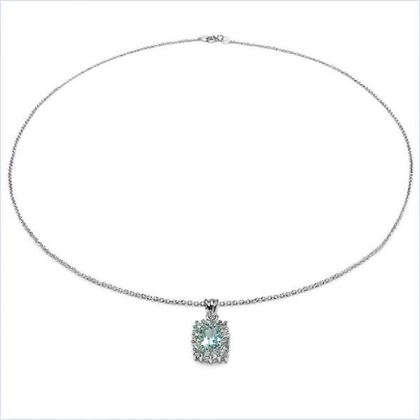 Collier/Kette mit Anhänger-Blautopas 925 Silber/Rhodin.-3,72 Karat