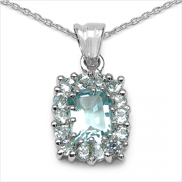 Collier/Kette mit Anhänger-Blautopas 925 Silber/Rhodin.-3,72 Karat