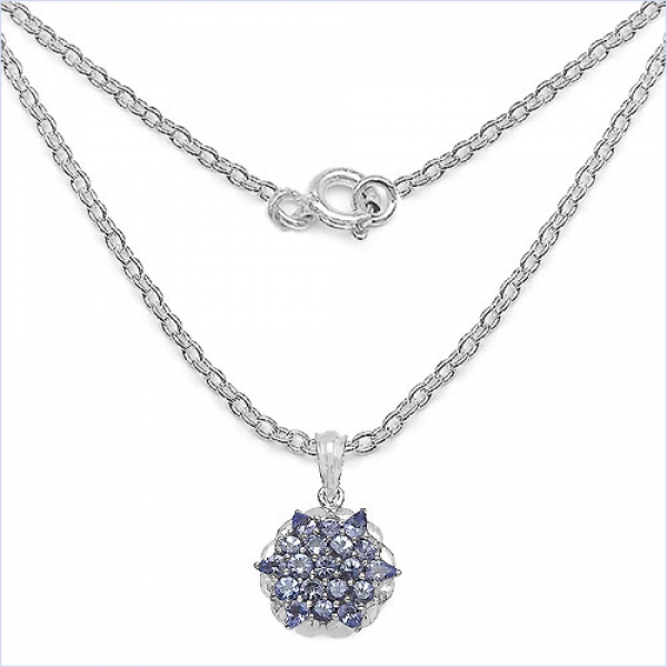 Collier/Kette mit Tansanit Anhänger-925 Silber-Rhodin.-2,14 Karat