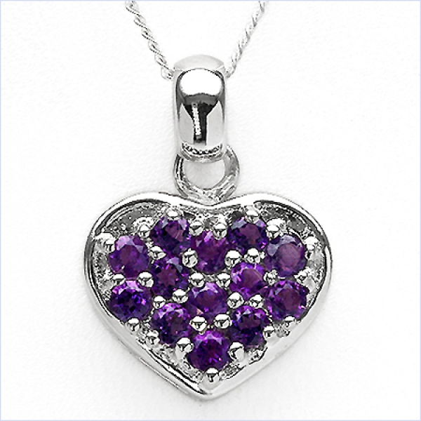 Collier/Kette Anhänger Herz m.13 Amethysten-925 Silber