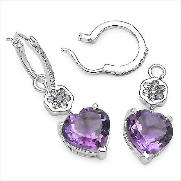 Collier/Kette mit Amethyst/Tansanit/Weißtopas-Herz-Anhänger 3,68 Karat
