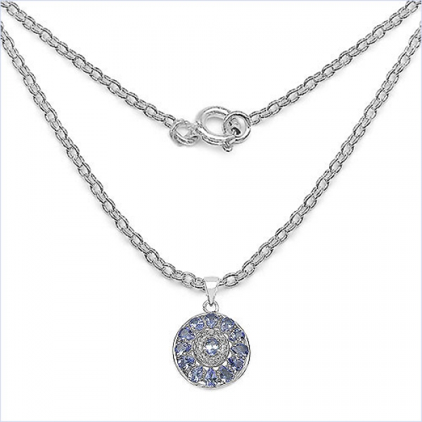 Collier/Kette mit Tansanit Anhänger-925 Silber-Rhodiniert