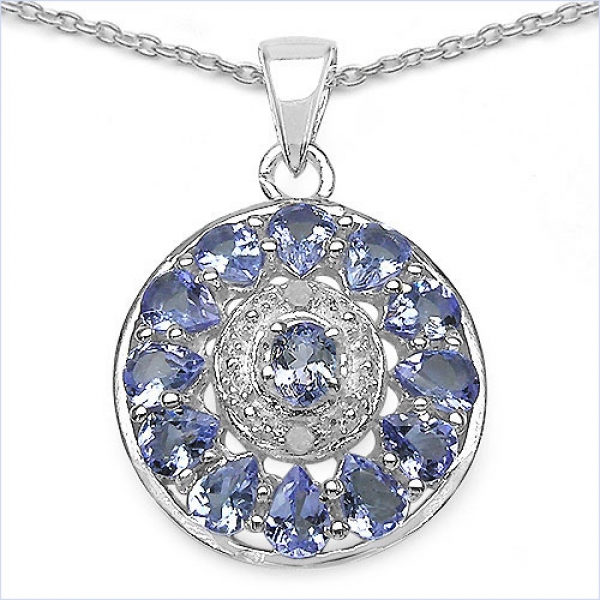 Collier/Kette mit Tansanit Anhänger-925 Silber-Rhodiniert