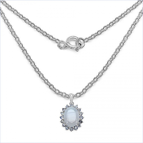 Collier/Kette mit Chalcedon-Tansanit-Anhänger-10 Karat
