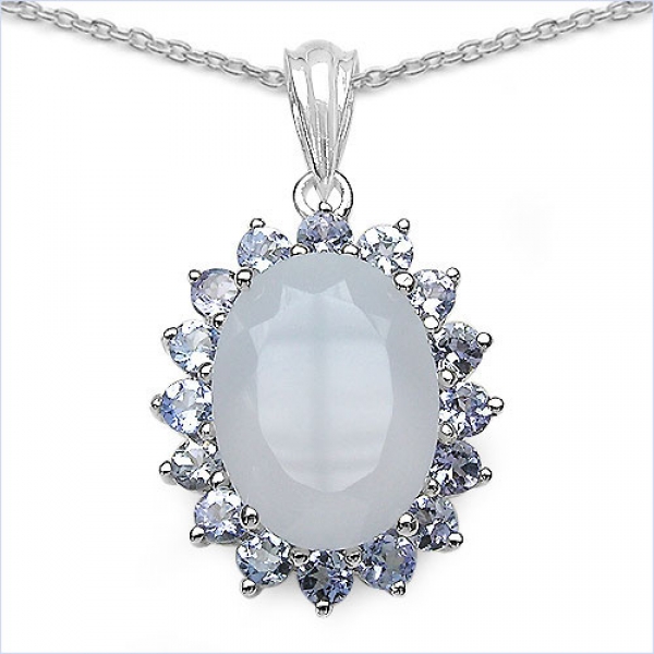 Collier/Kette mit Chalcedon-Tansanit-Anhänger-10 Karat