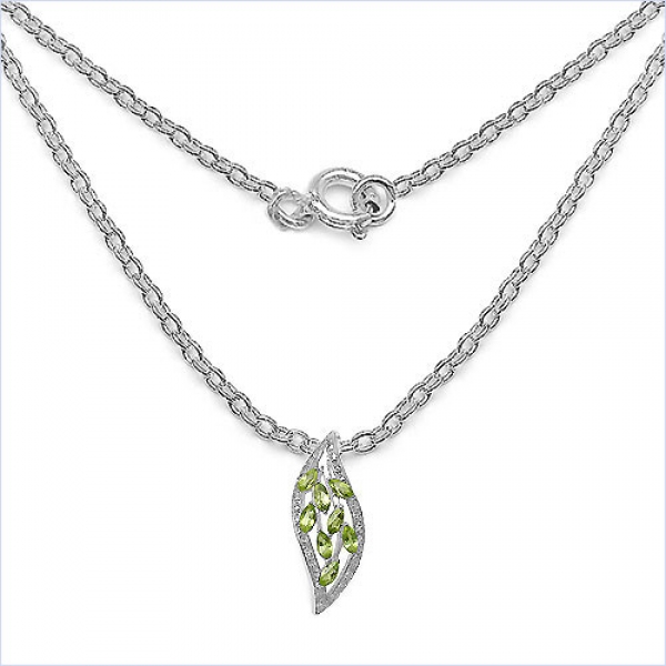 Collier/Kette Peridot-Blatt-Anhänger Silber-1,20 Karat