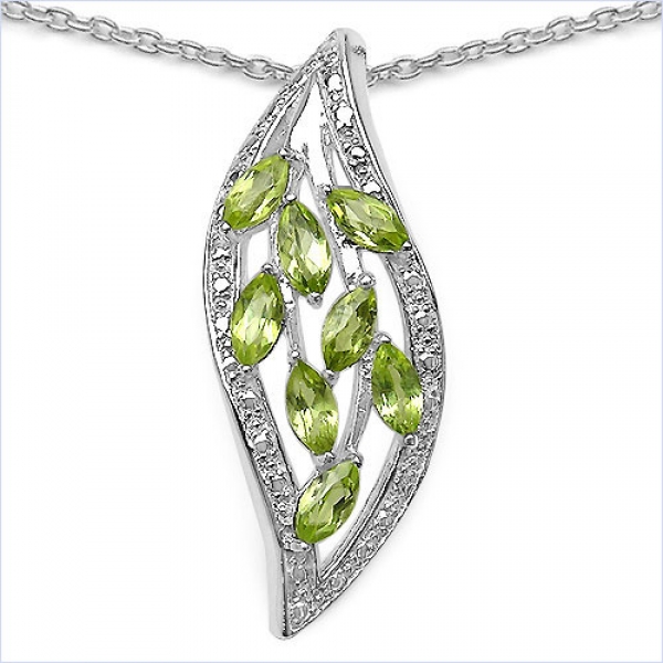 Collier/Kette Peridot-Blatt-Anhänger Silber-1,20 Karat
