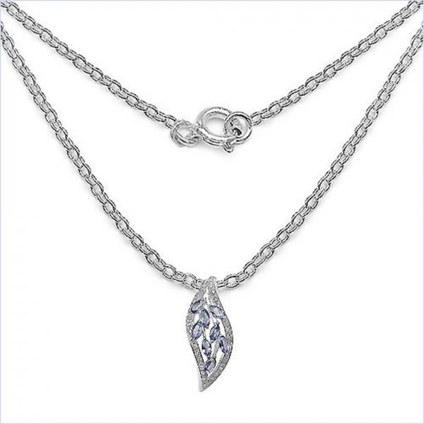 Collier/Kette echte Edelsteine-Tansanit-Blatt-Anhänger Silber-1,20 Karat