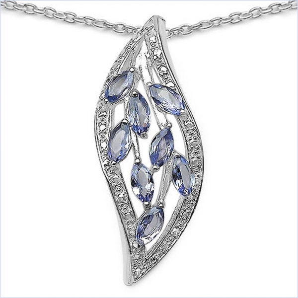 Collier/Kette echte Edelsteine-Tansanit-Blatt-Anhänger Silber-1,20 Karat