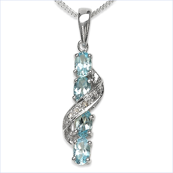 Collier/Kette m.Diamant/Blue Topas-Anhänger 1,41Karat