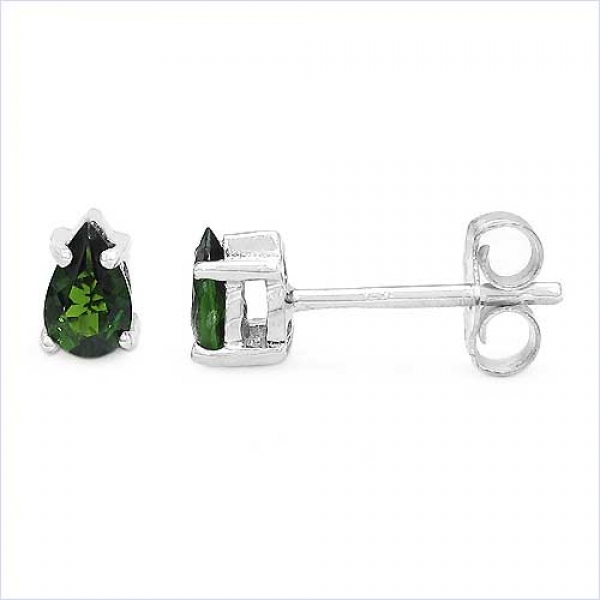 Ohrringe/Stecker seltener grüner Chromdiopsid-Tropfen-Silber-Rhodiniert-0,46 Karat